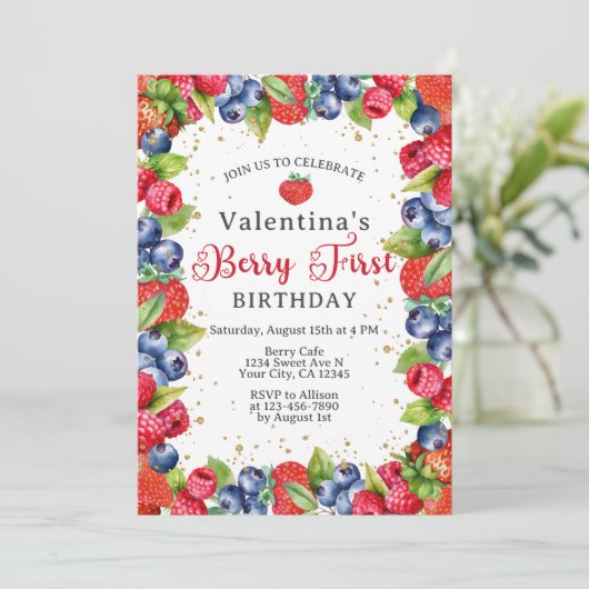 Kleurrijke bessen meisjes bessen eerste 1e verjaar kaart (Staand voorkant)