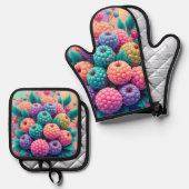 Kleurrijke bessen ovenwant & pannenlap set (Voorkant / Achterkant)