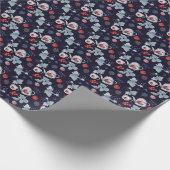 Kleurrijke bessen, theeapots en kopjes op marinebl cadeaupapier (Hoek)