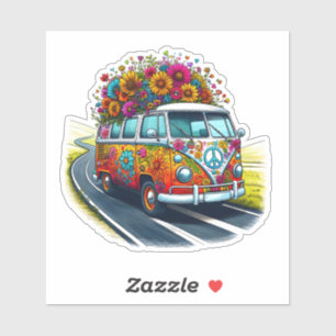 Kleurrijke bestelwagen met bloemen op Sunny Road Sticker
