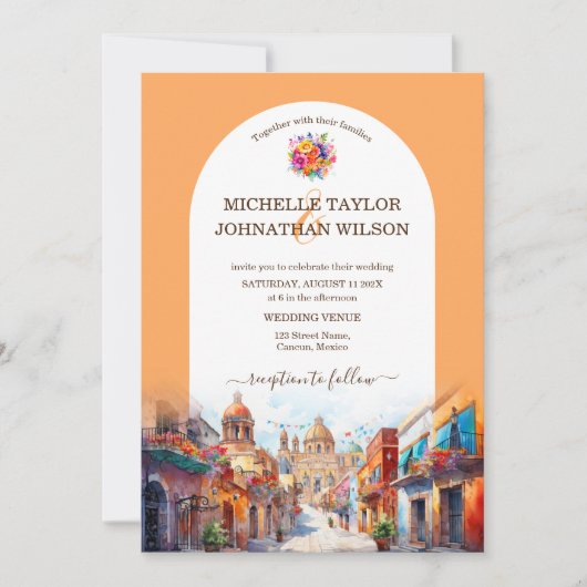 Kleurrijke Bestemming Bruiloft Mexico Bloemen Fies Kaart (Voorkant)