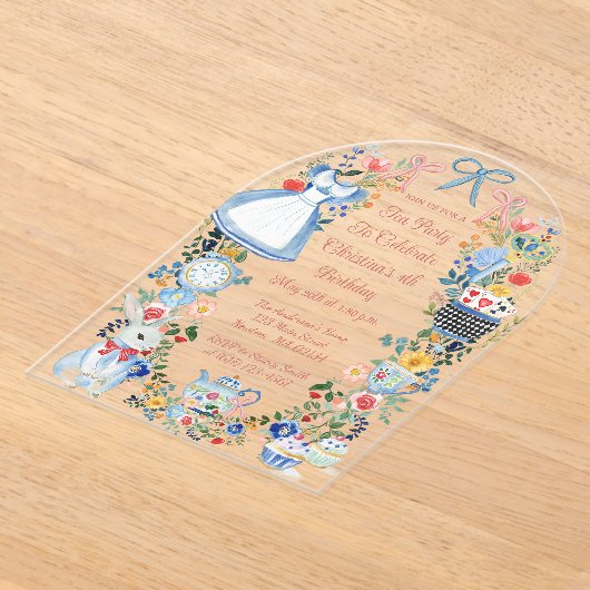 Kleurrijke betoverde Alice in Wonderland verjaarda Acryl Uitnodigingen (Laagn)