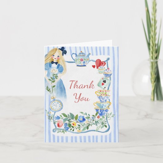 Kleurrijke Betoverde Alice in Wonderland Verjaarda Bedankkaart (Voorkant)