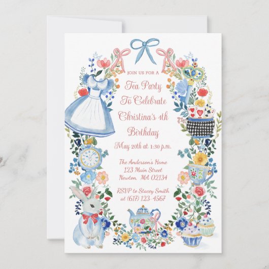 Kleurrijke betoverde Alice in Wonderland verjaarda Kaart (Voorkant)