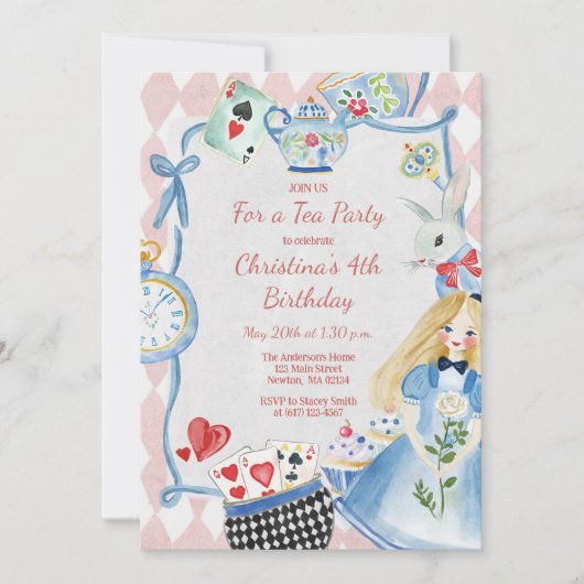 Kleurrijke betoverde Alice in Wonderland verjaarda Kaart (Voorkant)