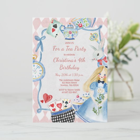 Kleurrijke betoverde Alice in Wonderland verjaarda Kaart (Staand voorkant)