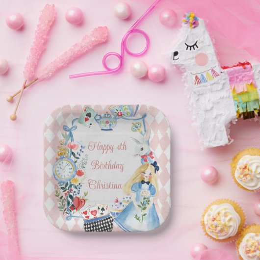 Kleurrijke betoverde Alice in Wonderland verjaarda Papieren Bordje (Feest)