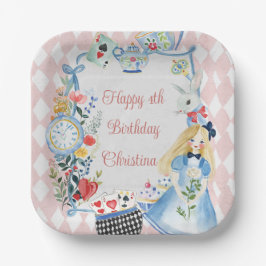 Kleurrijke betoverde Alice in Wonderland verjaarda Papieren Bordje