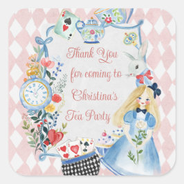 Kleurrijke betoverde Alice in Wonderland verjaarda Vierkante Sticker