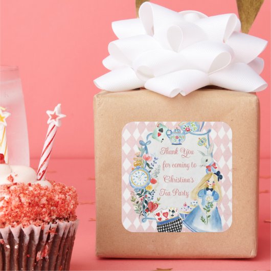 Kleurrijke betoverde Alice in Wonderland verjaarda Vierkante Sticker (Feest)