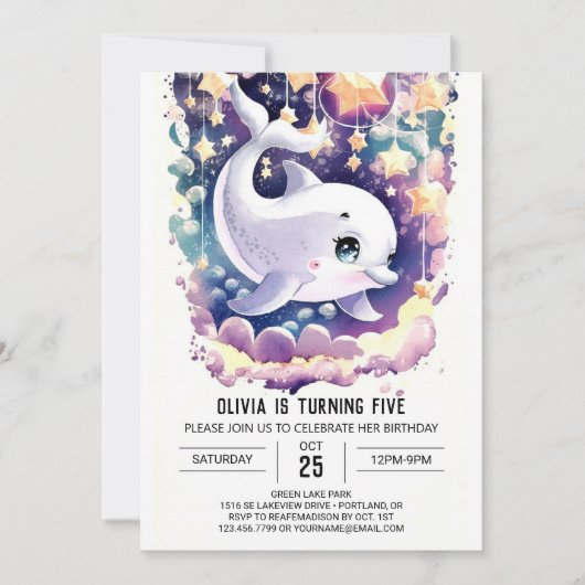 Kleurrijke Betoverde Kinderen Dolfijn Verjaardag Kaart (Voorkant)