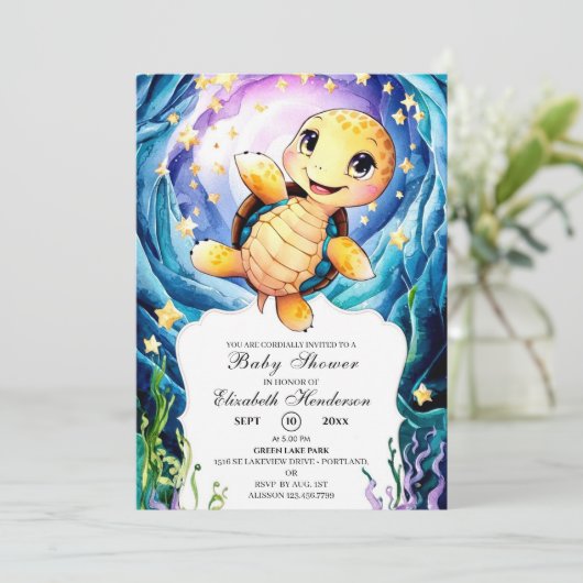 Kleurrijke betoverde Ocean Turtle Baby shower Kaart (Staand voorkant)