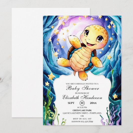 Kleurrijke betoverde Ocean Turtle Baby shower Kaart (Voorkant / Achterkant)