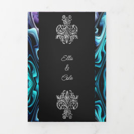 Kleurrijke betoverende bruiloft drieluik uitnodiging