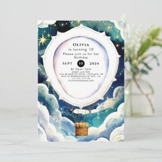 Kleurrijke betovering hete luchtballon verjaardag kaart (Staand voorkant)