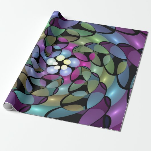Kleurrijke Bewegingen Abstracte Trippy Fractal Art Cadeaupapier (Uitgerold)