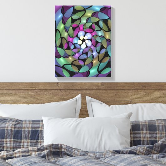 Kleurrijke Bewegingen Abstracte Trippy Fractal Art Canvas Afdruk (Insitu (Slaapkamer))