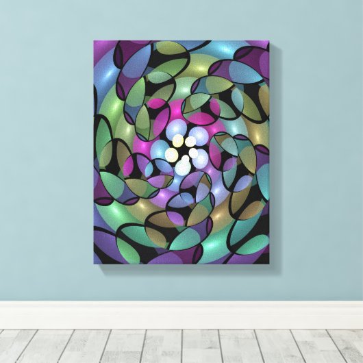 Kleurrijke Bewegingen Abstracte Trippy Fractal Art Canvas Afdruk (Insitu (Houten vloer))