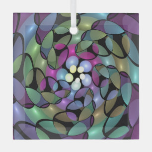 Kleurrijke Bewegingen Abstracte Trippy Fractal Art Glas Ornament