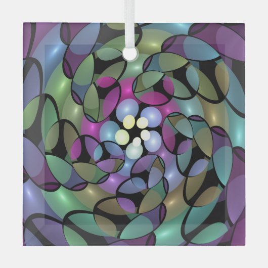 Kleurrijke Bewegingen Abstracte Trippy Fractal Art Glas Ornament (Voorkant)