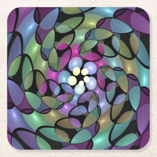 Kleurrijke Bewegingen Abstracte Trippy Fractal Art Kartonnen Onderzetters (Voorkant)