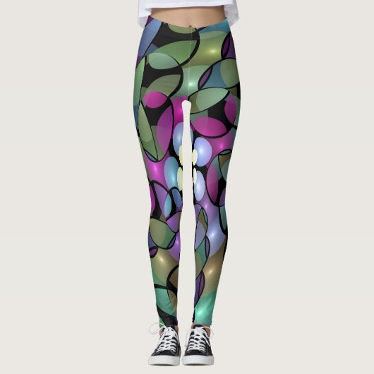 Kleurrijke Bewegingen Abstracte Trippy Fractal Art Leggings (Voorkant)