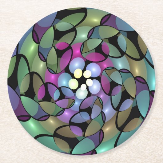 Kleurrijke Bewegingen Abstracte Trippy Fractal Art Ronde Kartonnen Onderzetter (Voorkant)