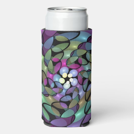 Kleurrijke Bewegingen Abstracte Trippy Fractal Art Seltzer Blikjeskoeler (Seltzer Achterkant)
