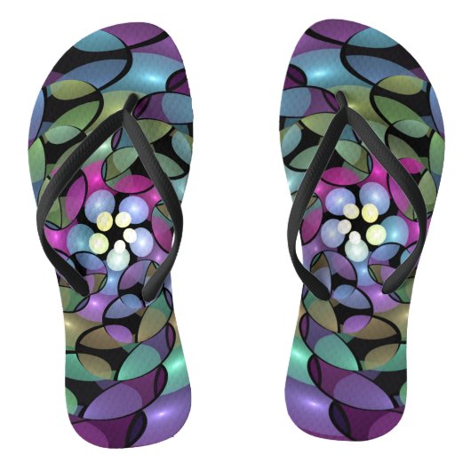 Kleurrijke Bewegingen Abstracte Trippy Fractal Art Teenslippers (Voetbed)