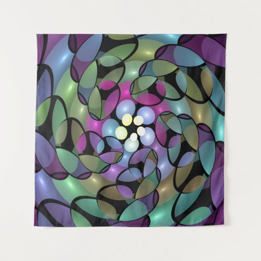 Kleurrijke Bewegingen Abstracte Trippy Fractal Art Wandkleed (Voorkant)