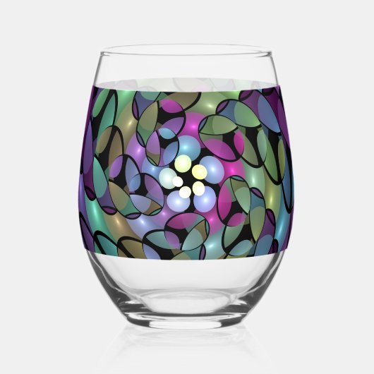 Kleurrijke Bewegingen Abstracte Trippy Fractal Art Wijnglas Zonder Voet (Achterkant)