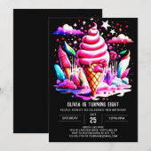 Kleurrijke bewerkbare Ice Cream Meisje Verjaardag Kaart (Voorkant / Achterkant)