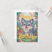 Kleurrijke bewerkbare Wolf digitale verjaardag Kaart (Voorkant / Achterkant in situ)