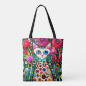KLEURRIJKE BIG BLUE EYES CAT IN ABSTRACTE KUNST TOTE BAG (Achterkant)