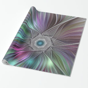 Kleurrijke Big Flower Abstract Trippy Fractal Art Cadeaupapier