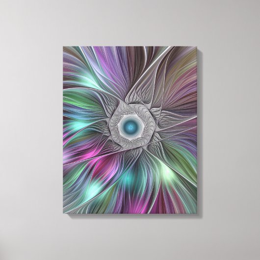 Kleurrijke Big Flower Abstract Trippy Fractal Art Canvas Afdruk (Voorkant)