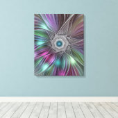 Kleurrijke Big Flower Abstract Trippy Fractal Art Canvas Afdruk (Insitu (Houten vloer))