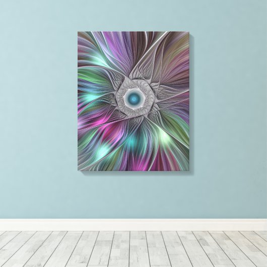 Kleurrijke Big Flower Abstract Trippy Fractal Art Canvas Afdruk (Insitu (Houten vloer))