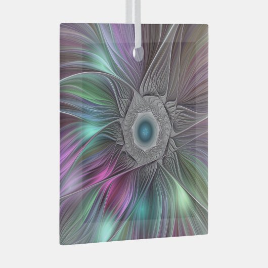 Kleurrijke Big Flower Abstract Trippy Fractal Art Glas Ornament (Voorkant Rechts)
