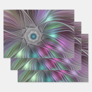 Kleurrijke Big Flower Abstract Trippy Fractal Art Inpakpapier Vel