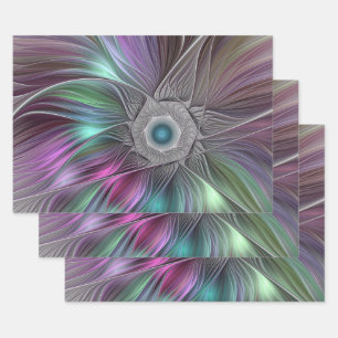 Kleurrijke Big Flower Abstract Trippy Fractal Art Inpakpapier Vel