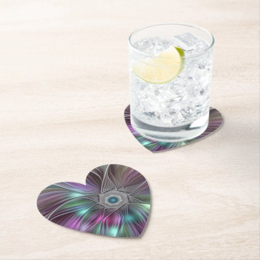 Kleurrijke Big Flower Abstract Trippy Fractal Art Kartonnen Onderzetters (Insitu)