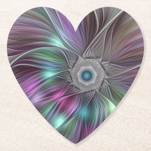 Kleurrijke Big Flower Abstract Trippy Fractal Art Kartonnen Onderzetters (Voorkant)