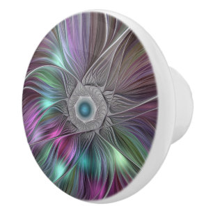 Kleurrijke Big Flower Abstract Trippy Fractal Art Keramische Knop