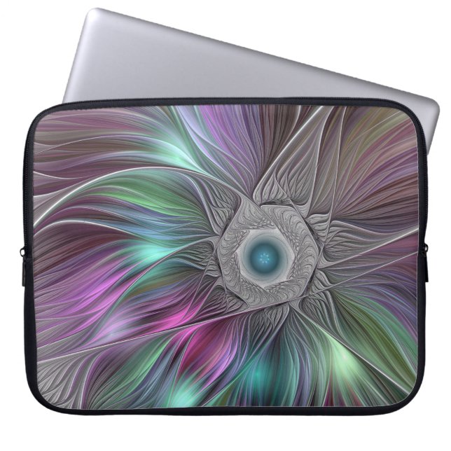 Kleurrijke Big Flower Abstract Trippy Fractal Art Laptop Sleeve (Voorkant)