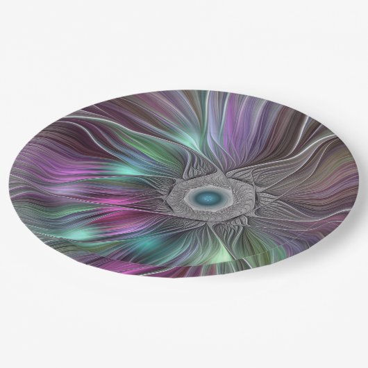 Kleurrijke Big Flower Abstract Trippy Fractal Art Papieren Bordje (Gekanteld)