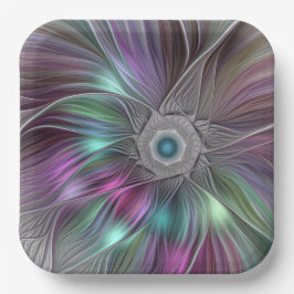 Kleurrijke Big Flower Abstract Trippy Fractal Art Papieren Bordje