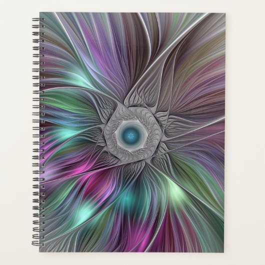 Kleurrijke Big Flower Abstract Trippy Fractal Art Planner (Voorkant)