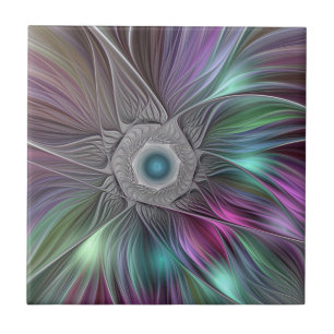 Kleurrijke Big Flower Abstract Trippy Fractal Art Tegeltje