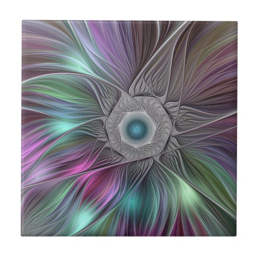 Kleurrijke Big Flower Abstract Trippy Fractal Art Tegeltje (Voorkant)